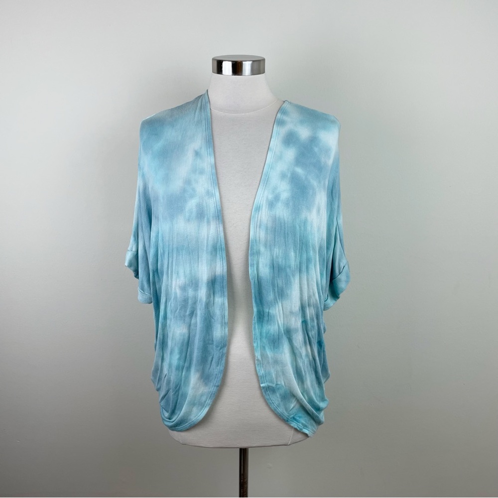 Almost Pink Blue White Tie Dye Open Front Cardigan Top Women Medium